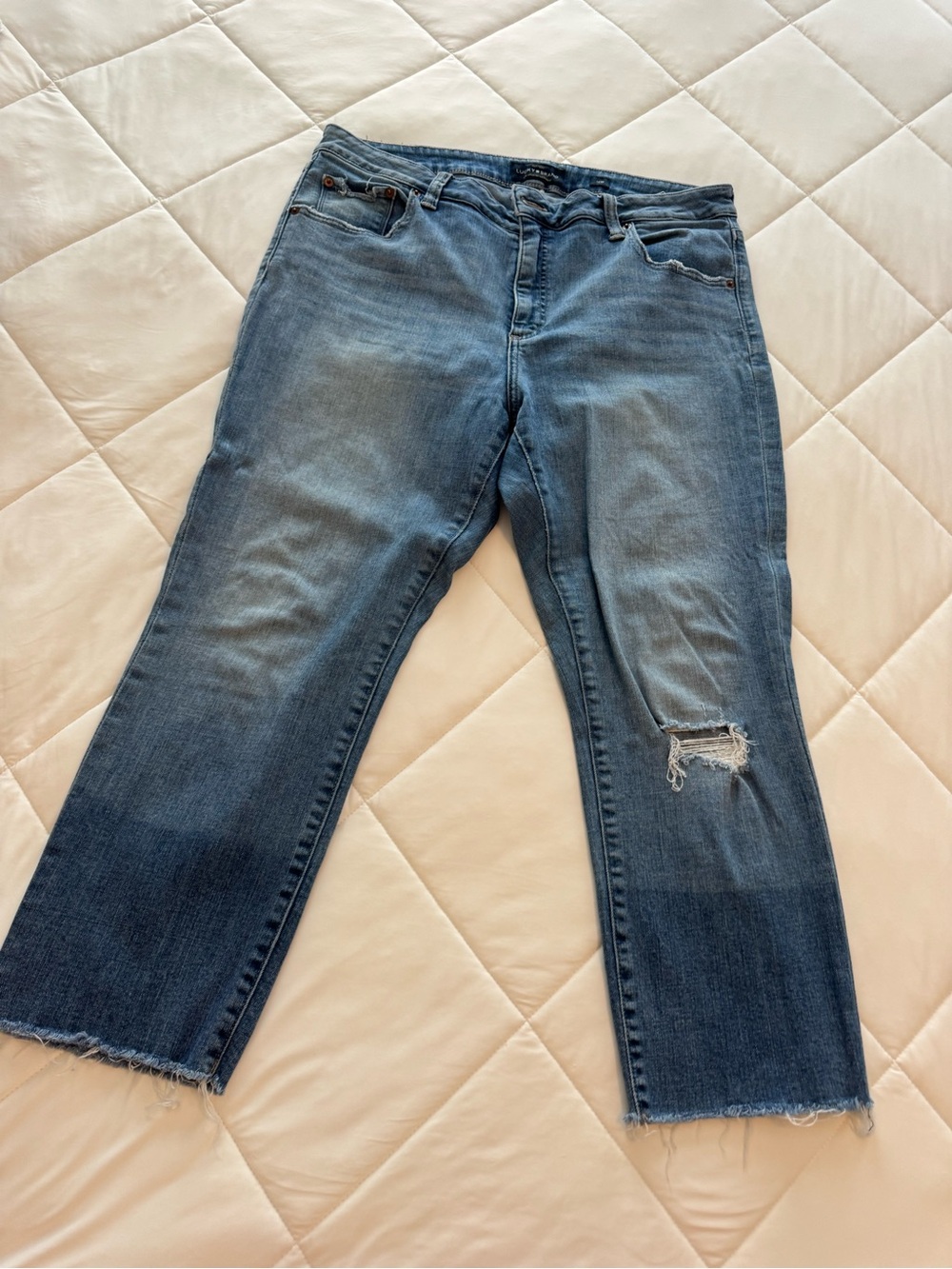 Lucky Brand Medium Blue Cropped Distressed Jeans